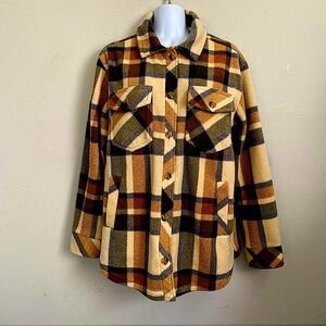 Altar’d State Plaid Flannel shirt Ivory Olive Taupe black size S cotton roomy